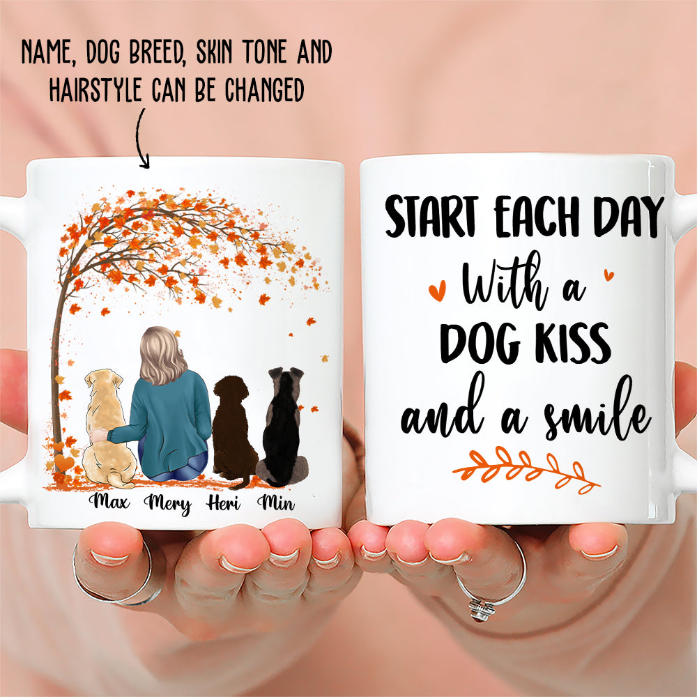 Start Each Day With A Dog Kiss And A Smile - Personalized Custom Coffee Mug