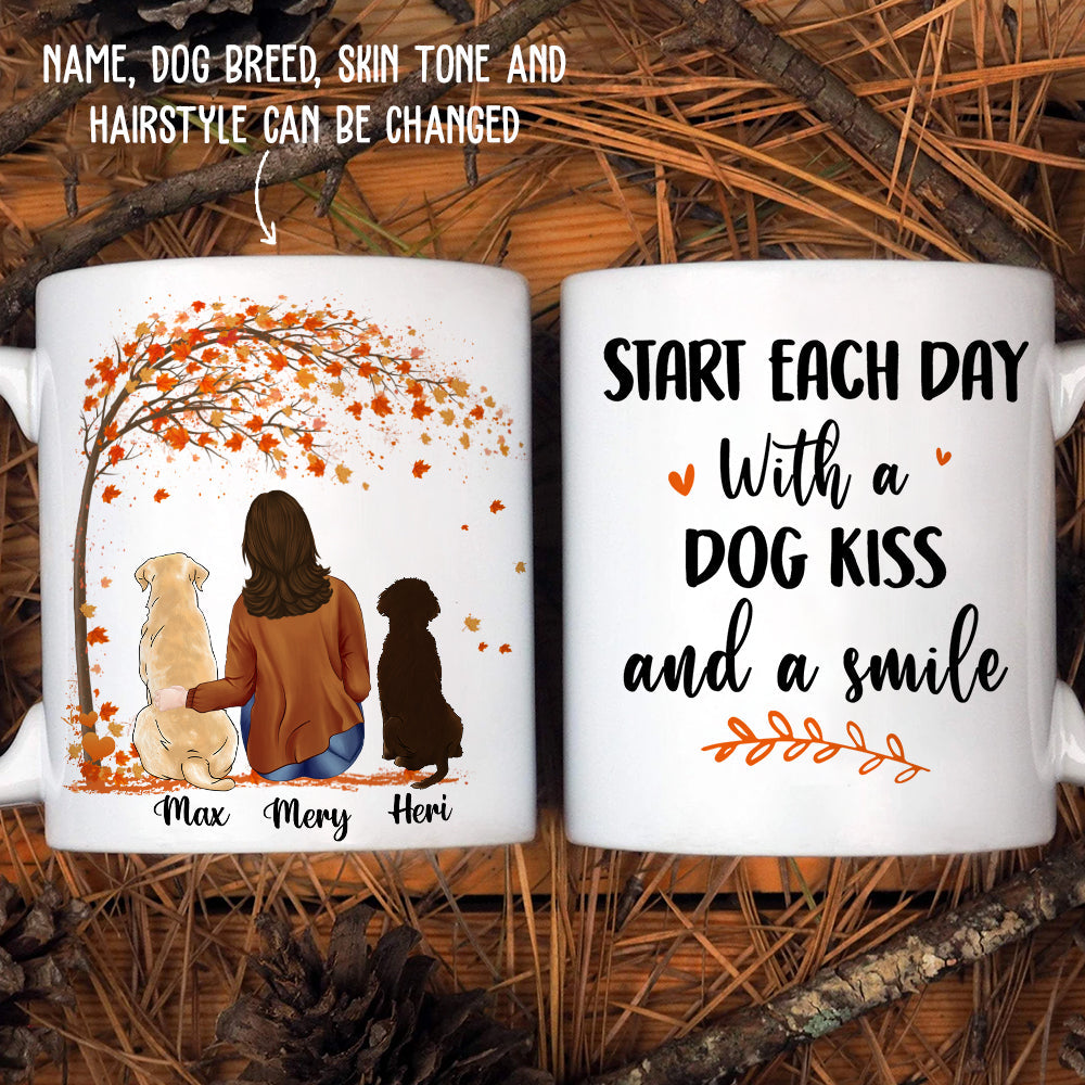 Start Each Day With A Dog Kiss And A Smile - Personalized Custom Coffee Mug