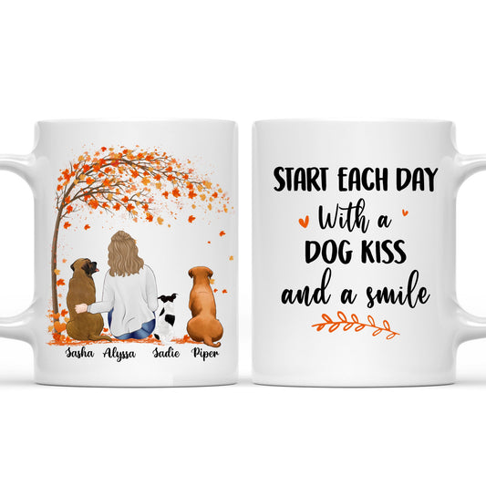 Start Each Day With A Dog Kiss And A Smile - Personalized Custom Coffee Mug